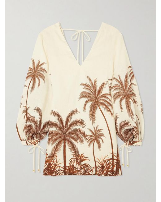 ANDRES OTALORA Natural Y El Mar Printed Linen Mini Dress