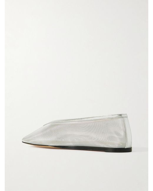 Le Monde Beryl Natural Luna Metallic Leather-Trimmed Mesh Ballet Flats