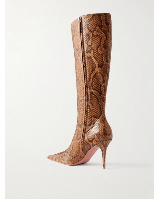 AMINA MUADDI Brown Barbara Snake-Effect Knee Boots