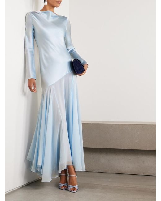 TOVE Blue Cordelia Silk-Satin And Chiffon Maxi Dress