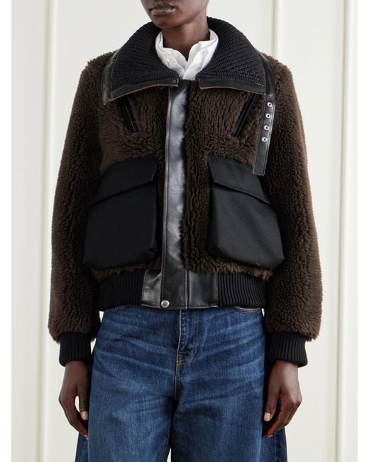 Sacai Black Wool-Blend Plush Coat