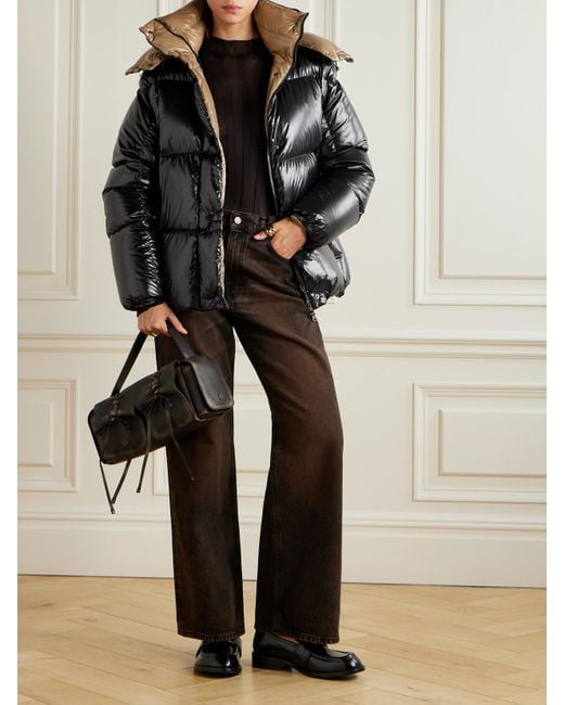 Moncler Black Hooded Quilted Glossed-Shell Down Jacket