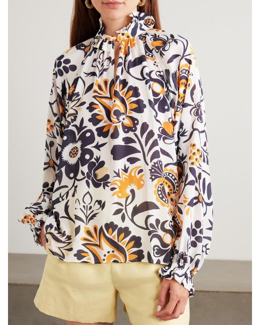 Blouse En Crêpe Imprimé À Volants Et À Liens Cerere LaDoubleJ en coloris White