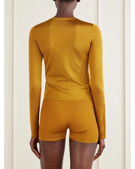 Saint Laurent Yellow Cassandre-Embellished Knit T-Shirt