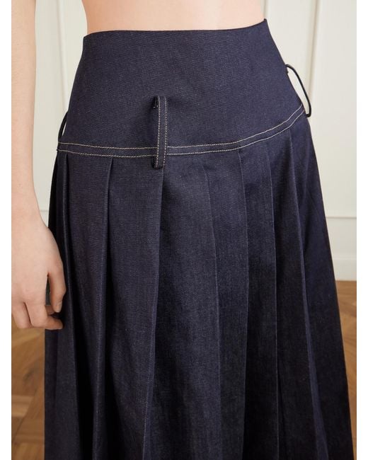 Tolu Coker Blue Pleated Denim Maxi Skirt