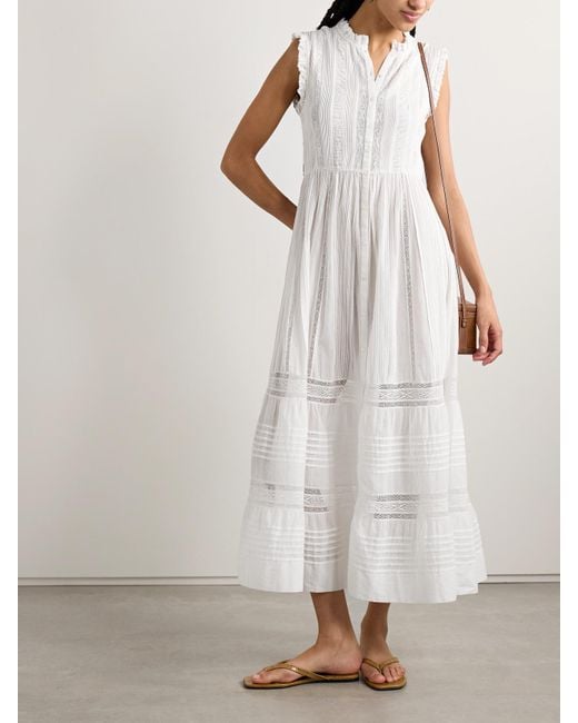 Doen White Helaine Crocheted And Pintucked Cotton-Voile Midi Dress