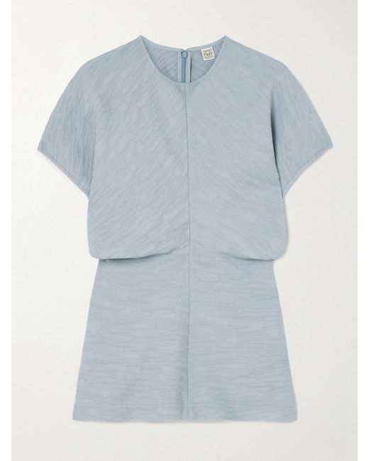 Totême  Blue Draped Textured Woven Top