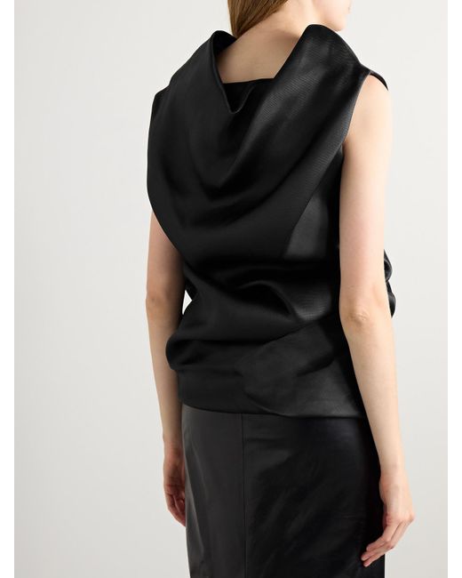 Khaite Black Luola Draped Silk-Gazar Blouse