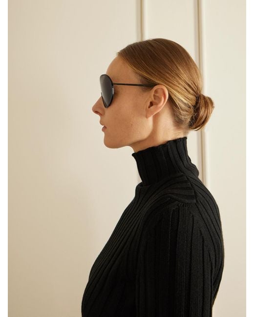 Alaïa Gray Mask Large Round-Frame Metal Sunglasses