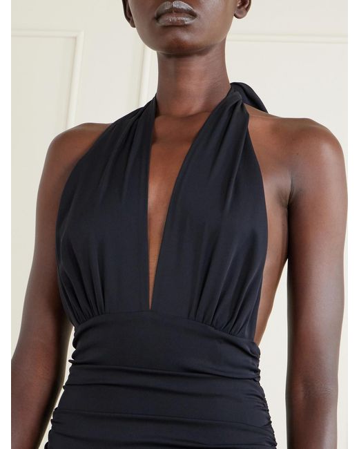 Dolce & Gabbana Blue Halterneck Backless Silk-Blend Midi Dress