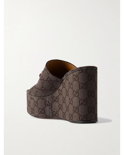Gucci Brown Horsebit-Embellished Canvas-Jacquard Platform Mules