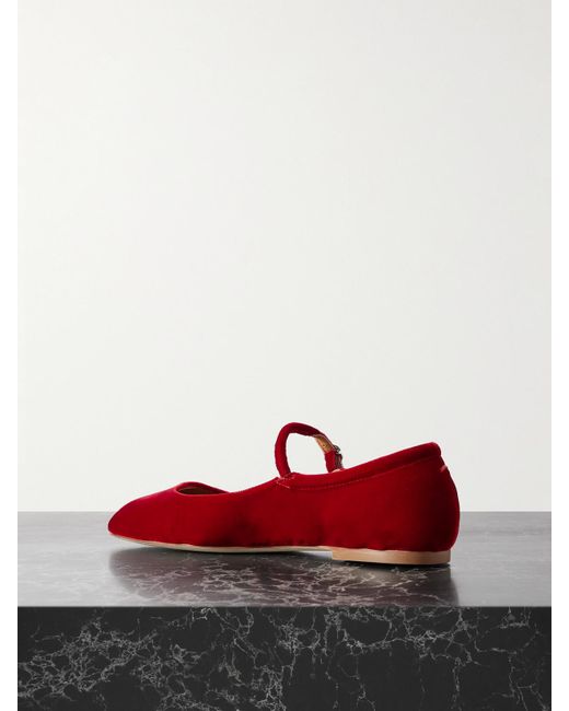 Aeyde Red Uma Velvet Mary Jane Ballet Flats