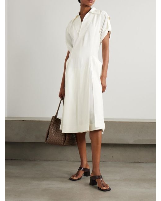 Bottega Veneta White Embellished Pleated Woven Midi Dress