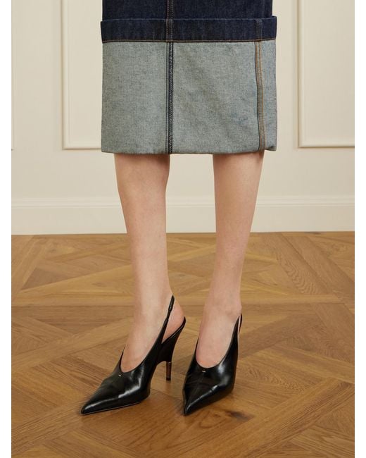 Khaite Black Bella Leather Slingback Pumps