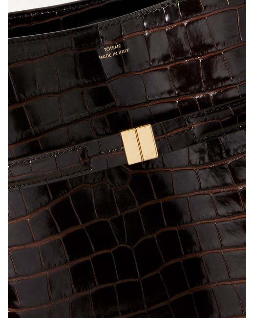 Totême Black Belted Croc-Effect Leather Tote
