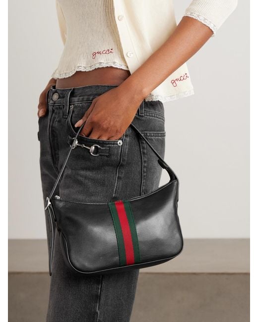 Gucci Black Lunetta Leather-Trimmed Canvas-Jacquard Shoulder Bag