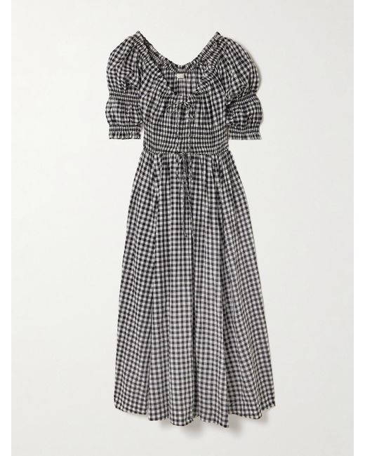 Doen Gray Ischia Midikleid Aus Baumwoll-Voile Mit Gingham-Karomuster Und Raffungen