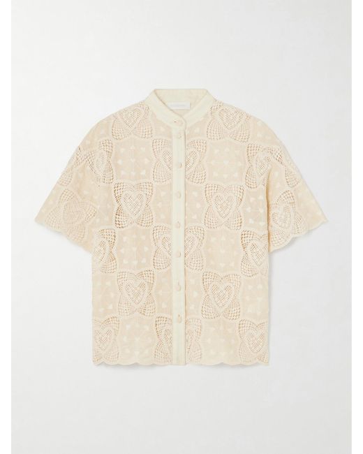 Zimmermann Natural Wanderlust Crocheted And Embroidered Cotton-Blend Voile Shirt