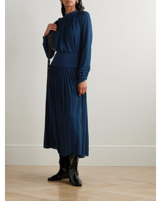 Joseph Blue Garcia Pinstriped Cutout Crepe Blouse