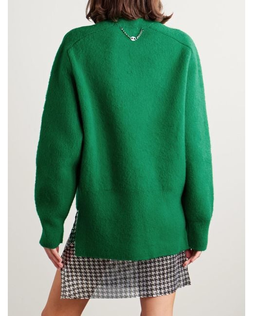 Rabanne Green Chain-Embellished Brushed-Wool Sweater