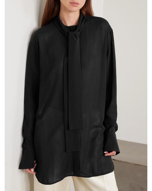 Totême  Black Tie-Neck Crepe De Chine Blouse