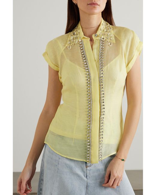 Zimmermann Yellow Matchmaker Crystal-Embellished Linen And Silk-Blend Shirt