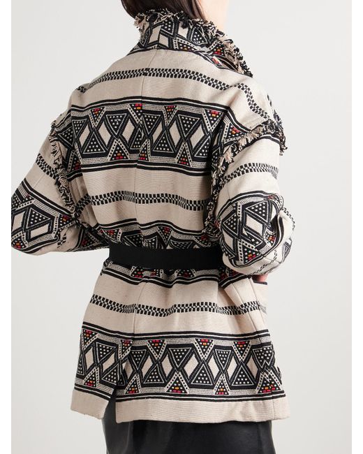 Isabel Marant Gray Josialo Belted Frayed Cotton-Blend Jacquard Jacket