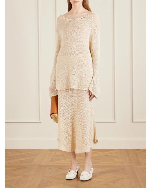 Khaite Natural Inaya Crocheted Cotton And Silk-Blend Midi Skirt