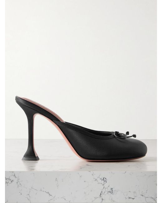 AMINA MUADDI Black Lila Mules Aus Satin Mit Ripsbandbesatz