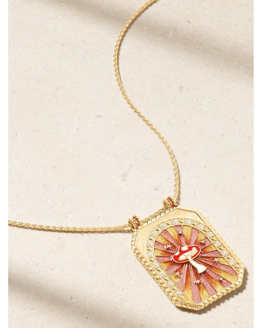 Marie Lichtenberg Natural Mushroom Scapular 18-Karat, Diamond And Enamel Necklace