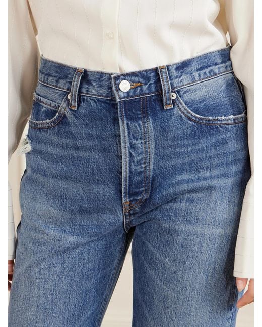 FRAME Blue The Vertical Distressed-Detail Straight-Leg Jeans
