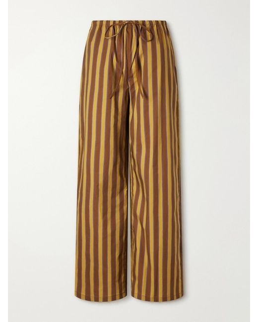 Staud Natural Mateo Striped Stretch Cotton-Gabardine Mid-Rise Wide-Leg Pants