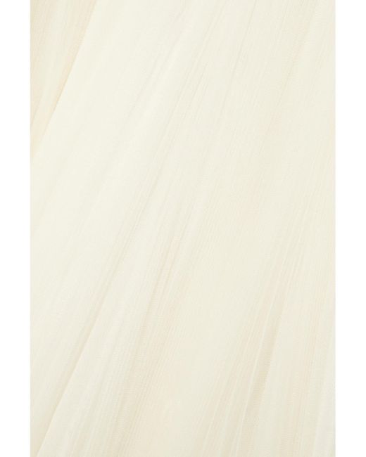 Danielle Frankel Natural Guinevere Shirred Grosgrain-Trimmed Tulle Gown