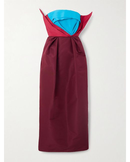 Christopher John Rogers Red Strapless Color-Block Silk-Taffeta Gown
