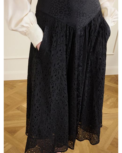 Maison Mayle Black Djuna Broderie Anglaise Silk Midi Skirt