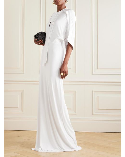 16Arlington White Elian Tie-Neck Draped Stretch-Jersey Maxi Dress