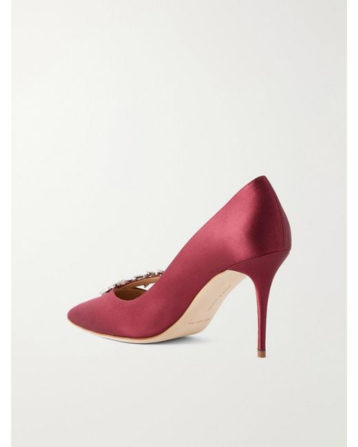 Manolo Blahnik Pink Nadira 90 Crystal-Embellished Satin Pumps