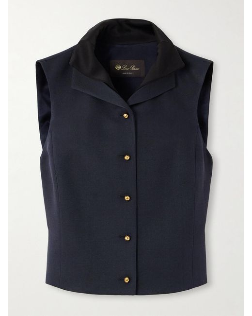 Loro Piana Blue Dianne Layered Satin-Trimmed Grain De Poudre Wool And Silk-Blend Vest