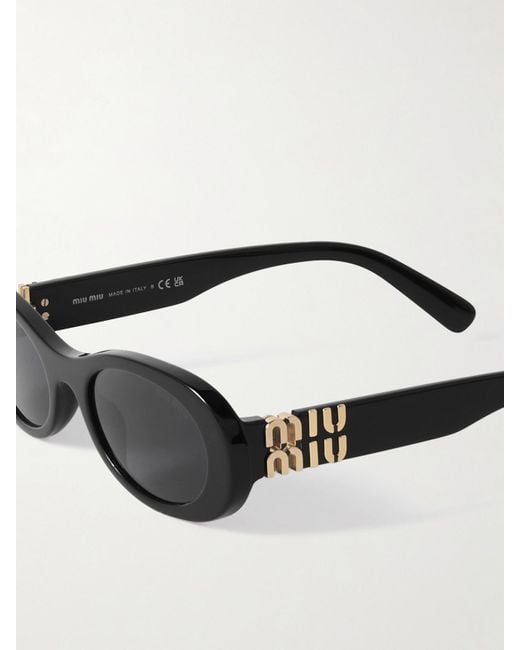 Miu Miu Black Oval-Frame Acetate Sunglasses