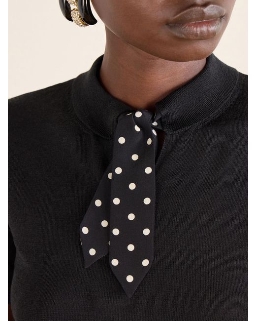 Valentino Garavani Black Silk-Trimmed Wool-Blend Knit Polo Shirt