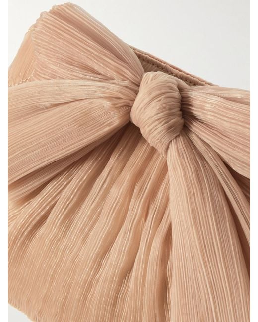 Loeffler Randall Natural Rayne Bow-Embellished Plissé-Organza Clutch