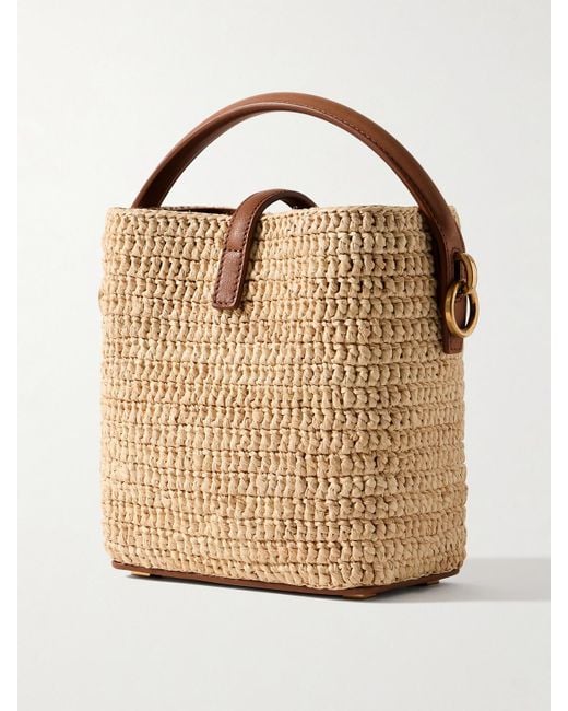 Saint Laurent Natural Le 37 Mini Beuteltasche Aus Raffiabast Mit Lederbesätzen