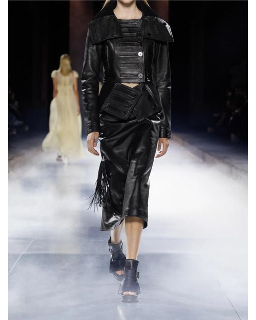 Alexander McQueen Black Jacke Aus Leder Mit Besätzen Aus Einer Gerippten Baumwollmischung