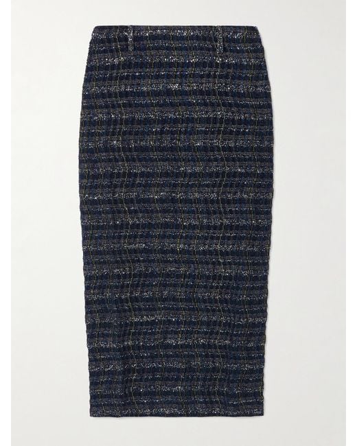 Missoni Blue Sequin-Embellished Metallic Tweed Midi Skirt