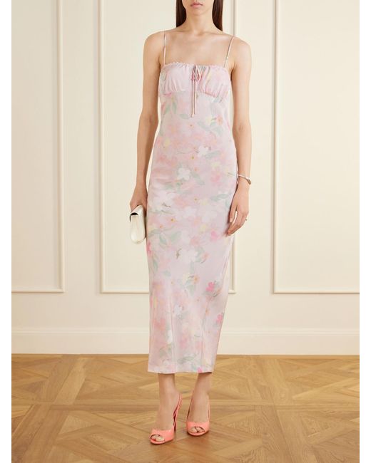 BERNADETTE Pink Riri Floral-Print Silk-Satin Midi Dress