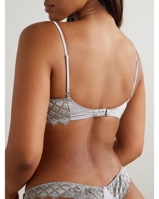 Kiki de Montparnasse Gray Lamine Embroidered Silk-Blend Tulle Underwired Balconette Bra