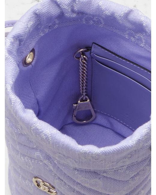 Gucci Purple Gg Marmont 2.0 Leather-Trimmed Jacquard-Denim Bucket Bag