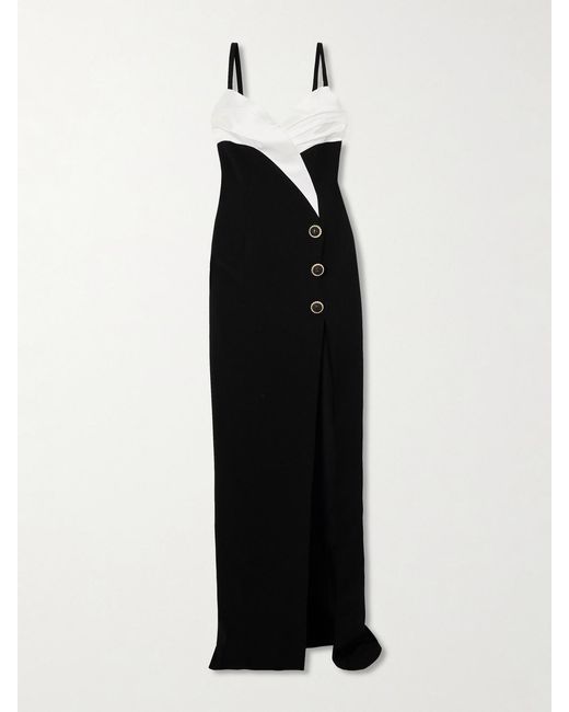 Balmain Black Draped Two-Tone Crepe Gown