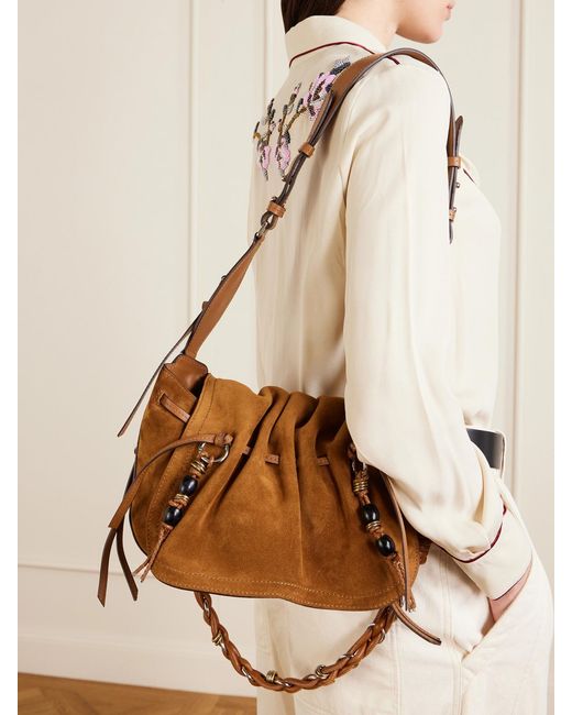 Isabel Marant Brown Bolton Tasseled Leather-Trimmed Suede Shoulder Bag