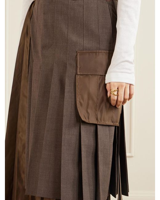 Sacai Natural Pleated Twill And Shell Midi Skirt
